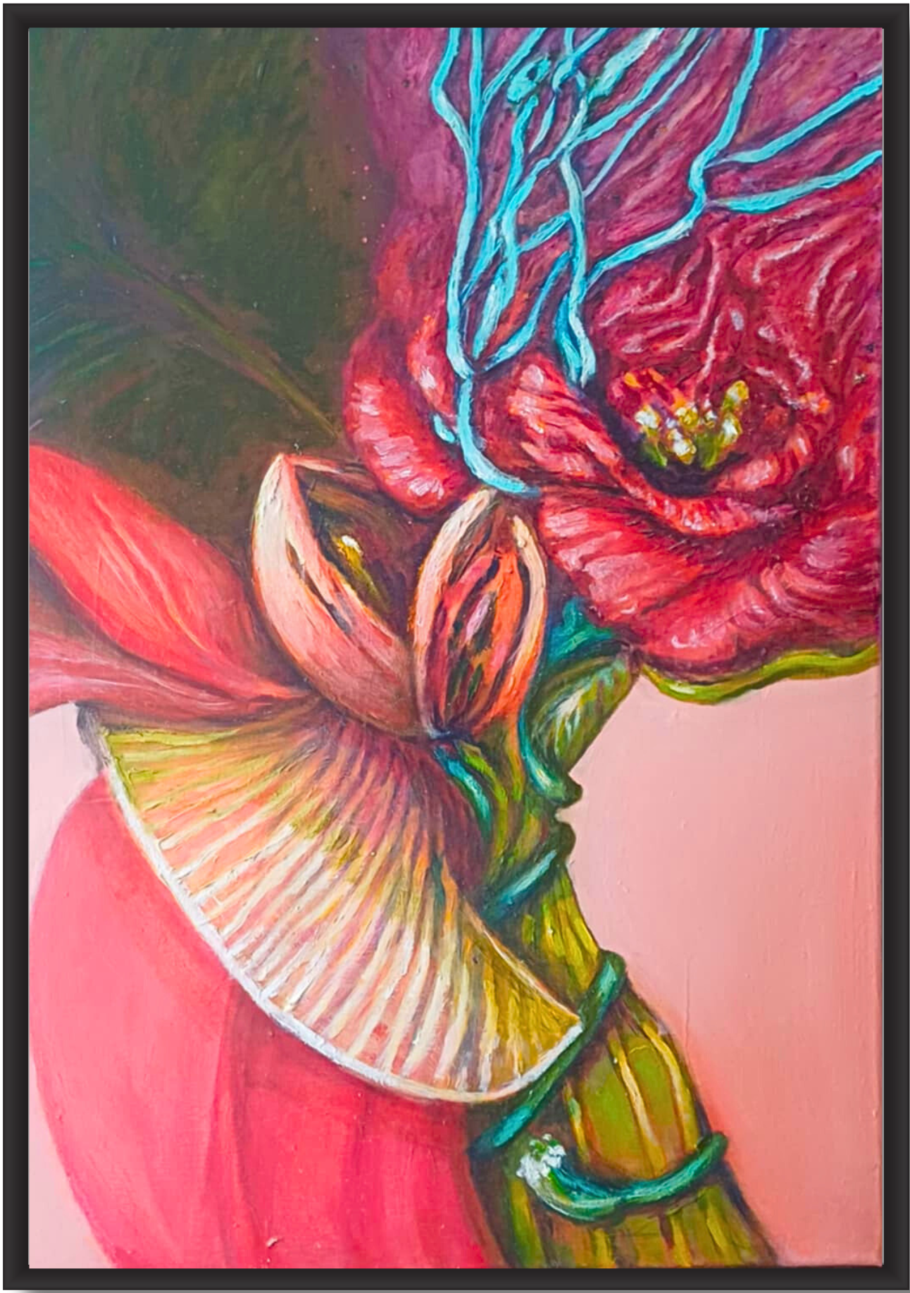 abstrakcja kwiaty, obraz olejny na sprzedaż, sztuka współczesna, różowy obraz, pink artwork