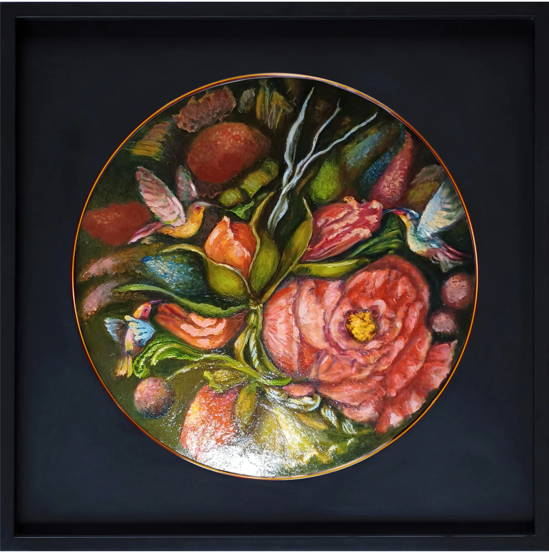 round canvas oil painting for sale, obraz na kole, okrągły obraz na sprzedaż, kwiaty,