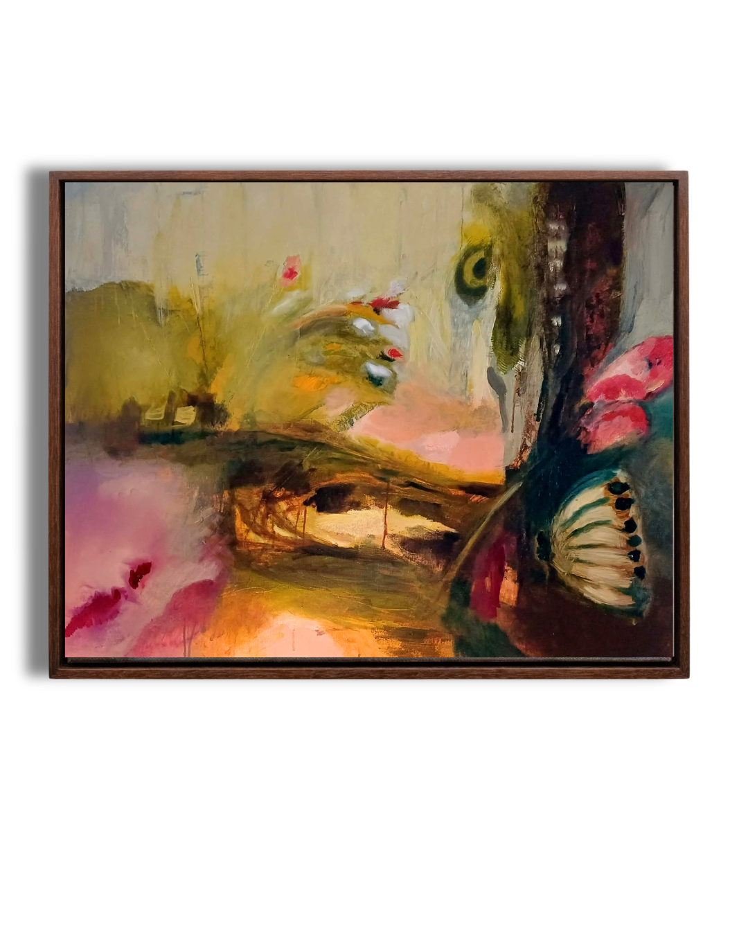 Abstrakcja Surrealistyczna, 80x100 cm, Anna Brańska botanika, zielono różowa abstrakcja, malarstwo współczesne, sztuka współczesna, modern art, contemporary art, art for sale,