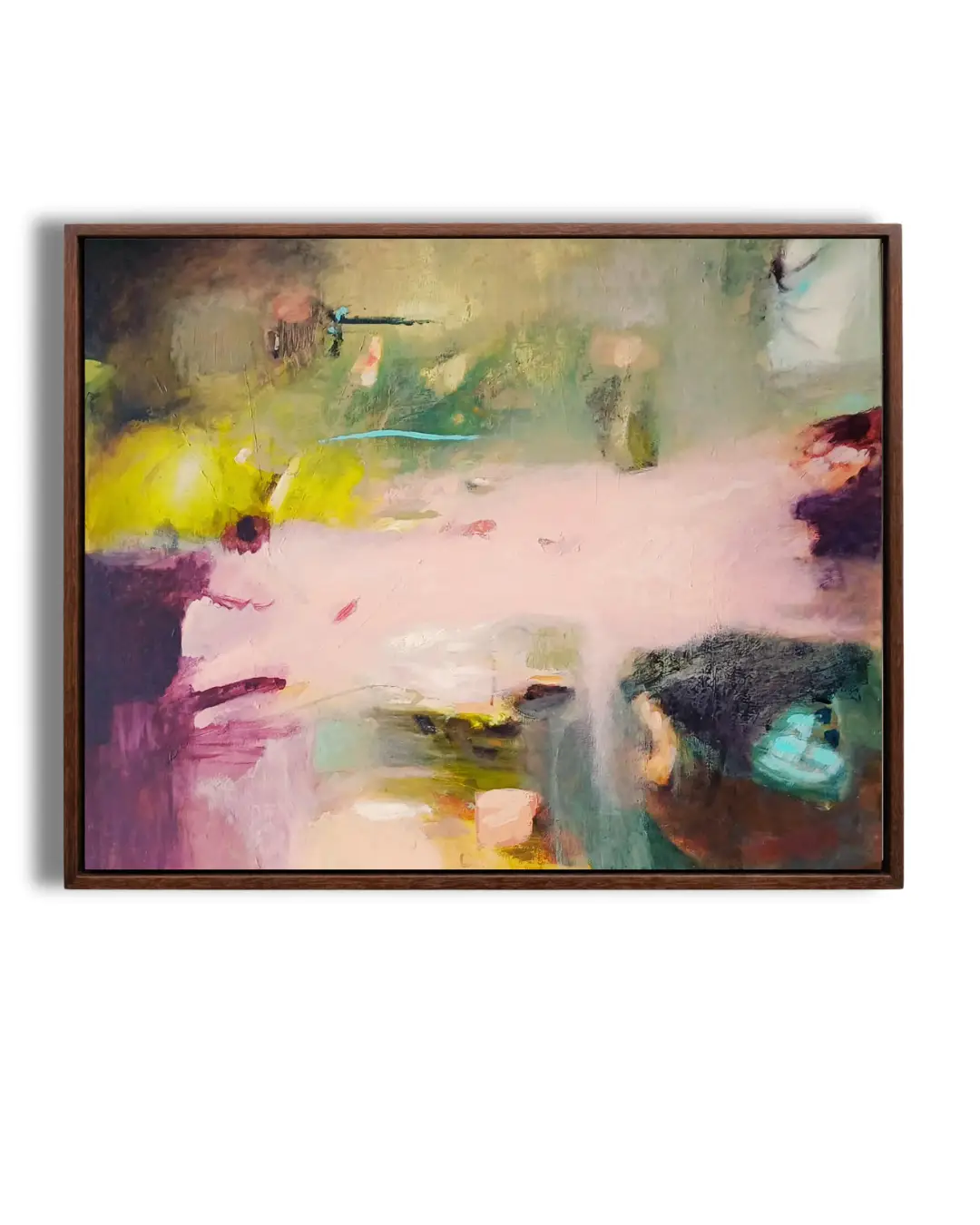 Abstrakcja Surrealistyczna, 80x100 cm, Anna Brańska botanika, zielono różowa abstrakcja, malarstwo współczesne, sztuka współczesna, modern art, contemporary art, art for sale, art by Anna Brańska